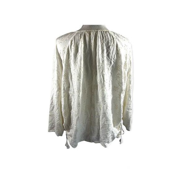 LOVESTITCH BOHO OFF WHITE IVORY EYELET PEASANT BLOUSE M - Picture 3 of 13